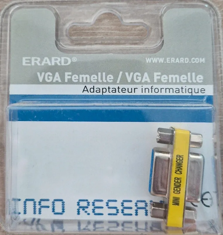 Adaptateur VGA femelle / femelle ERARD réf. 2643, prolongateur, sous blister