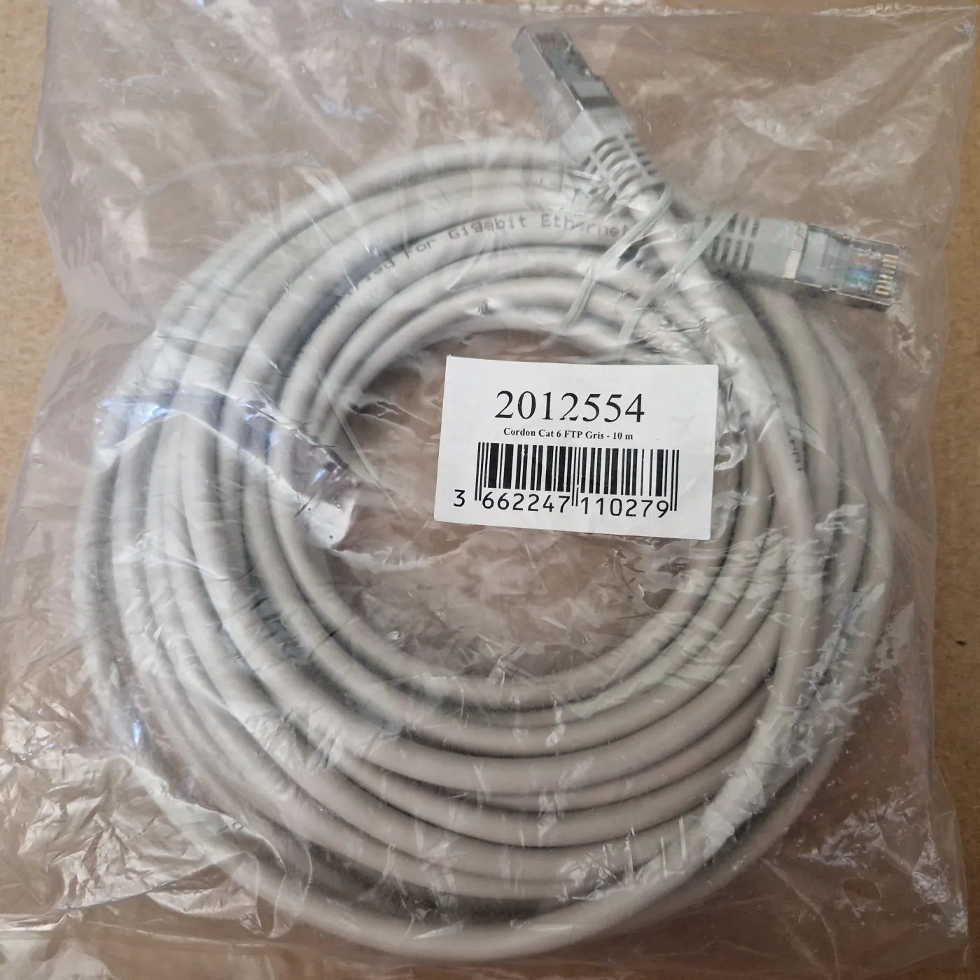 Cordon réseau RJ45 Cat 6 FTP 10 m gris Neklan (neuf)