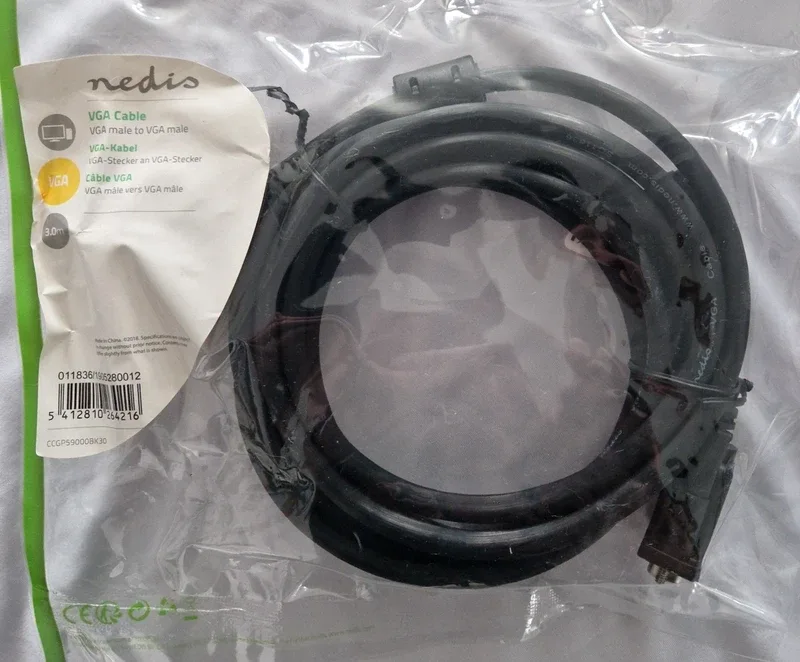 Câble VGA Nedis 3 m noir, HD-15 mâle / mâle (neuf sous sachet)