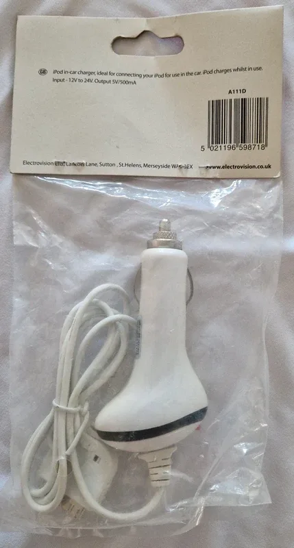 Chargeur allume-cigare Electrovision A111D pour iPod, connecteur 30 broches, 5 V 500 mA, neuf sous sachet, photo 2