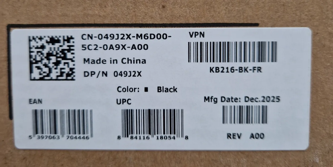 Clavier Dell KB216 filaire USB, AZERTY noir, neuf sous sachet, photo 2
