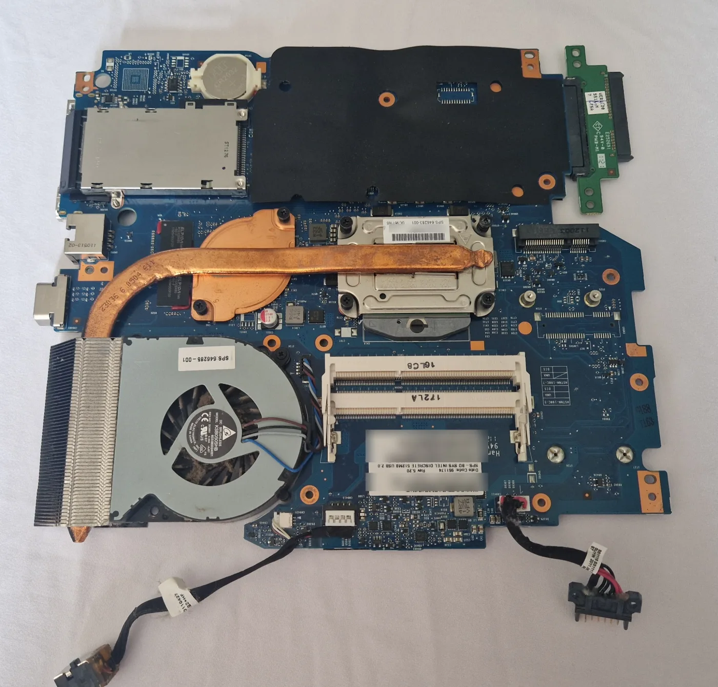 Carte mère HP ProBook 4730s SPS 658342-001 avec ventirad et connecteurs d'alimentation