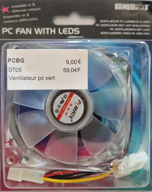Ventilateur PC 80 mm à 3 LED vertes HQ Power PCBG, Molex, neuf sous blister