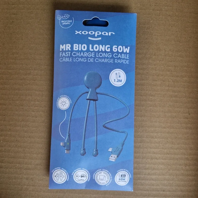 Câble de charge Xoopar Mr Bio Long 60 W, 4 en 1, 1,2 m, bleu, photo 2